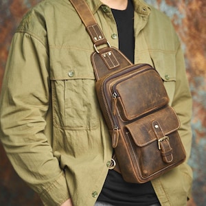 Sac à bandoulière personnalisé en cuir pleine fleur avec bandoulière réglable, sac à bandoulière en cuir, unisexe, sac utilitaire en cuir, cadeau pour lui