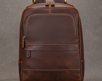 personalized Full Grain Leather backpack for Men,Laptop bag Fit 14" Women Rucksack, School office Backpack, Travel Backpack gift for him