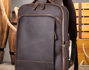 Leren rugzak heren 15 inch laptop dagrugzak volnerf lederen schooltas heren reistas kantoor schoolrugzak cadeau voor hem cadeau voor haar