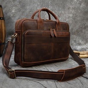 Personalized Full Grain Leather Briefcase bag for men Leather Laptop bag Satchel Messenger Bag Office Bag Travel bag Gift for Him gifts her