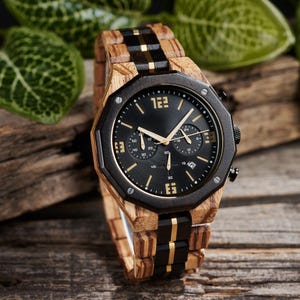 Engraved wooden watch, MInimalist Watches for Men, Personalized Anniversary Gift, Birthday Gift for Father Husband Son, Groomsmen Watch