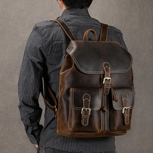 Leder Rucksack Herren Vintage Vollnarbenleder Eimer Daypack Große Kapazität Reiserucksack Bürorucksack Schultasche Geschenk für Sie & Ihn