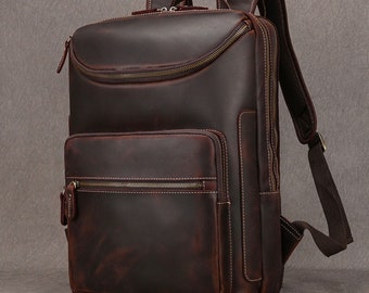 Sac à dos personnalisé en cuir pleine fleur pour homme, sac à dos pour ordinateur portable 14 pouces, sac à dos de voyage, sac d'école, cadeau de sac de bureau