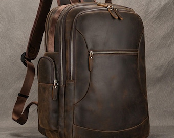 Leren tas, leren rugzak voor mannen, leren laptoptas, reistas, kantoorrugzak, rugzak, rugzak, rugzak, cadeau voor hem haar