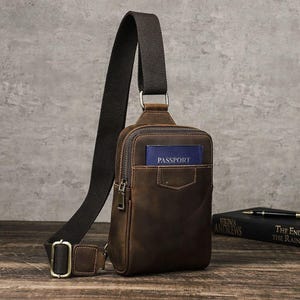Personalized Leather Chest Bag Men Crossbody bag Sling bag leather Shoulder bag Men purse outdoor Travel Bag Messenger bag Gifts for Him Her