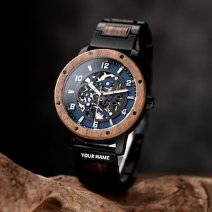 Engraved mens watch, Personalized Gift for him, wooden watch, Automatic Watch, wood watch | personalized anniversary gift, Fathers day Gifts