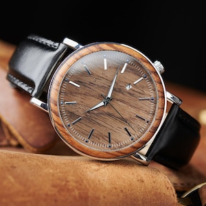 Engraved Wooden Watch with Leather Strap, Engraved Watch, Watches for Men, Personalized Anniversary Gift for Him, BIrthday Gift for Husband