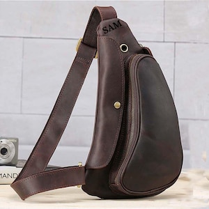 Personalized Leather Sling bag Men Crossbody bag Messenger Bag Fanny Pack Chest Bag Travel Bag Shoulder Riding bag Anniversary Gifts for Him