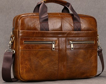Leather Men's Messenger Bag Office Bag 15" Laptop Briefcase Bag  Monogram Cross Body Sling Satchel Shoulder Bag Personalised Groomsmen Gifts
