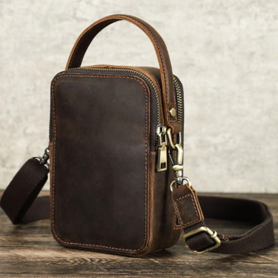 Leder Crossbody Bag Schultertasche Sling Bag Handytasche Herren Handtasche  Outdoor Messenger Bag Reisetasche Männer Geldbörse Geburtstagsgeschenk Ihn