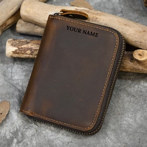Personalisierte Leder Geldbörse, handgemachte Herren Reißverschluss RFID Brieftasche, individuelles Geschenk, Jubiläum, Geburtstagsgeschenk Geschenk für Papa Herren Brieftasche Geschenk für ihn