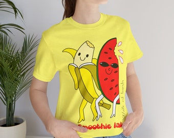 New! Woman T-shirt Unisex Smoothie Banana and Watermelon Friendship Fun t-shirt 2024