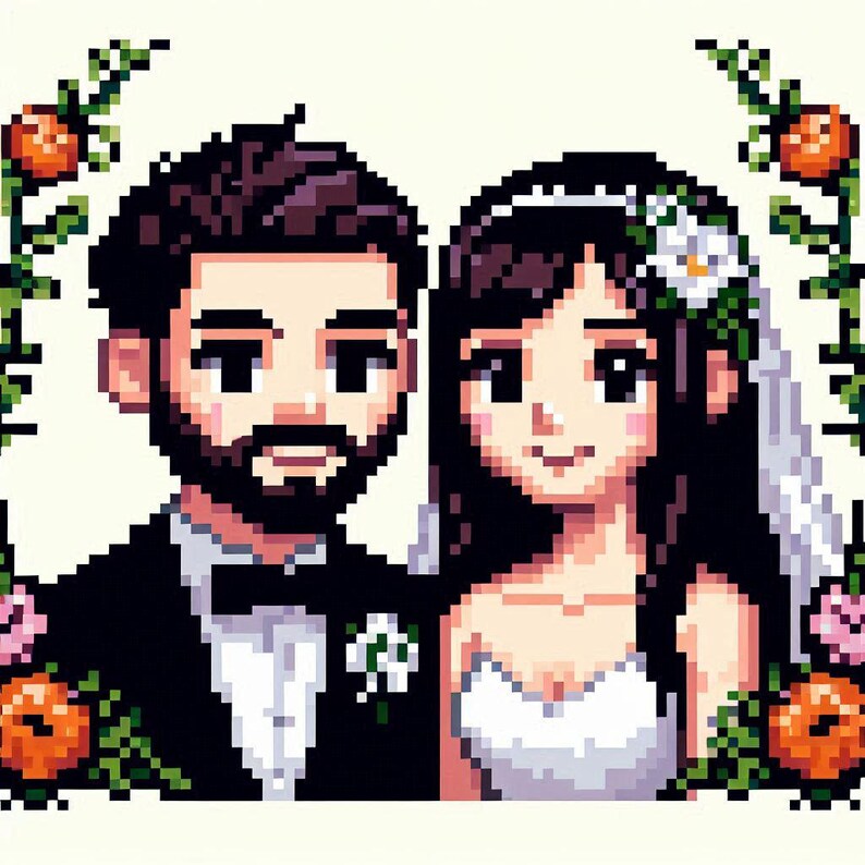 Pixel Art Couple Portrait – Custom Wedding Illustration | Retro Pixel ...
