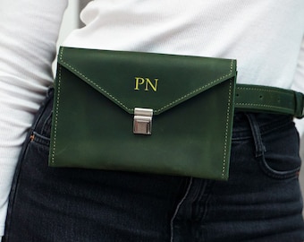 Personalized belt bag, Womens belt bag, Envelope belt bag, Fanny pack for woman, Leather hip bag, Belt pouch leather, Belt bag leather