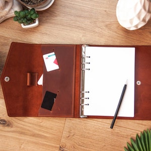 Capa de couro para fichário, Capa de fichário personalizada, Fichário de 6 argolas, Fichário personalizado, Fichário planejador A5, Fichário com monograma, Diário recarregável