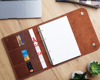 Personalized binder cover, Leather binder A4, 3 ring binder, 6 ring binder, A5 binder 6 ring, A6 binder planner, 4 ring binder