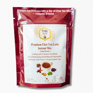 Handgefertigte authentische indische Trocken-Chai-Tee-Latte-Mischung - Gesüßte Gewürzmischung, Premium-Qualität, 8-Unzen-Beutel mit kostenlosem Schaufelgeschenk