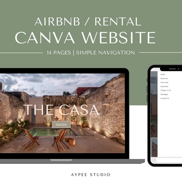 Modello di sito Web Canva Sito Web di una pagina Canva Sito Web di Airbnb Modello di sito Web aziendale Modello di sito Web per case vacanze Host VRBO di Airbnb