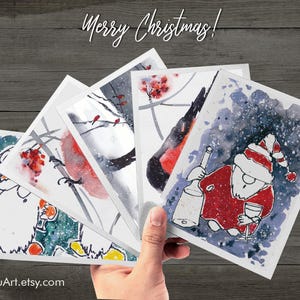 Cartoline di Natale, Babbo Natale, download digitale, fogli di cartoline per le feste.