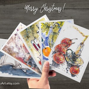 Set di cartoline di Natale, candele, frutta, download digitale, fogli di cartoline natalizie.