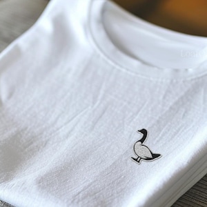 Embroidered Goose T Shirt for Nature Lover, Farm Animal Themed Casual Tee, Wildlife Enthusiast Top, Unique Line Art Design, Farmer Cute Gift