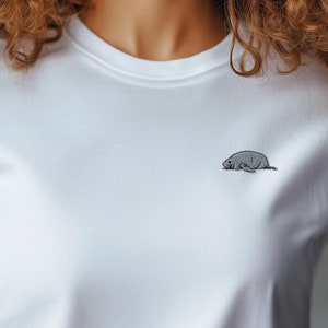 Embroidered Manatee T Shirt For Nature Lover, Marine Animal Themed Tee, Beach Tee, Unique Line Art Design, Cute Ocean Enthusiast Gift
