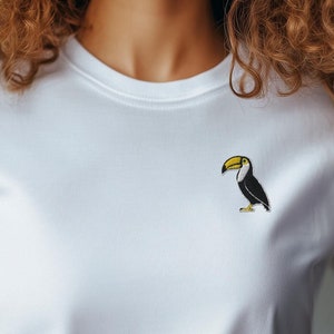 Embroidered Toucan T-Shirt For Nature Lover, Animal-Themed Tee, Bird Lover Tee, Unique Line Art Design, Cute Gift For Wildlife Enthusiast