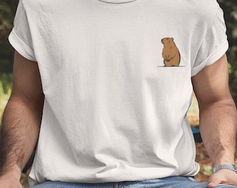 Embroidered Groundhog 100% Organic Cotton Unisex Customizable T-shirt. Vegan and ethical T shirt. Adult, Children, and Baby sizes.