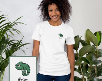 Chameleon Embroidery, Cute Chameleon, Pet Memorial Tee-Shirt, 100% Organic Cotton, Vegan And Ethic T-Shirt
