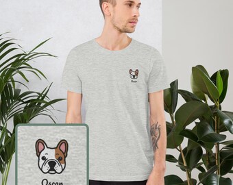 Embroidered Dog T Shirt, French Bulldog Personalised Tee, 100% Organic Cotton