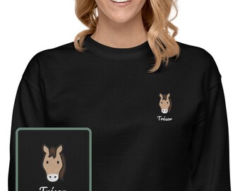 Horse Embroidered Sweatshirt, Cute Horse Lovers, Horse Loss Memorial, 100% Organic Cotton, Vegan And Ethic Sweatshirt