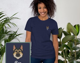 Dog Lovers Embroidery Gift, Custom German Shepherd Embroidery Tee, 100% Organic Cotton
