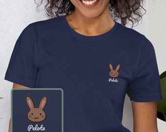 Cute Brown Rabbit, Personalized Embroidered Bunny, Rabbit Adopt, 100% Organic Cotton, Vegan And Ethic T-Shirt