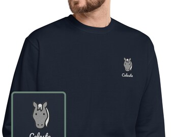 Horse Lovers Sweatshirt, Gray Hobby Horse, Horse Embroidered Sweatshirt, 100% Organic Cotton, Vegan And Ethic Sweatshirt