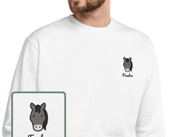 Embroidered Horse Sweatshirt, Cute Horse Lovers, Gray Horse Lover, 100% Organic Cotton, Vegan And Ethic Sweatshirt