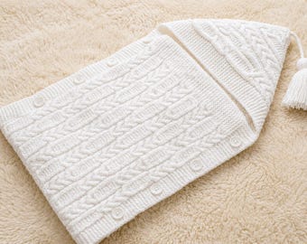 Baby Cocoon Knitting Pattern PDF Cable Sleep Sack Newborn Hooded Swaddle