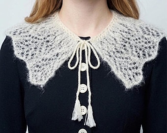 Lace Mohair Collar Knitting Pattern, Detachable Luminair Collar, Vintage Style Neck Warmer, Easy Knitting Accessory, Instant Download PDF