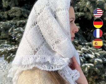 Lace Mohair Shawl Knitting Pattern&Video, Bridal Wedding Wrap, Geometric Mesh Velin Scarf, Easy Knitting Diamond Pattern, Beginner Friendly