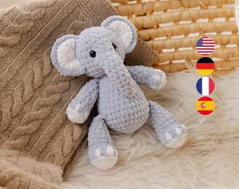 Haakpatroon olifant amigurumi pluche safari dier knuffel kinderkamer baby beginner