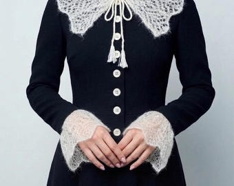 Fluffy Mohair Lace Cuffs&Collar Knitting PDF Pattern,Elegant Wrist Warmers and Detachable Collar,DIY Romantic Bridal Accessory,Luminair Set