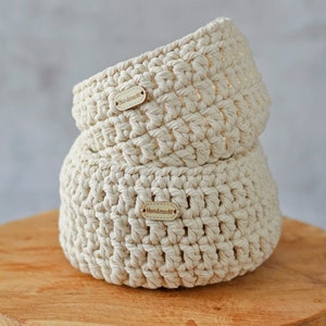 Set of 2 macrame baskets, crochet basket round, storage, boho