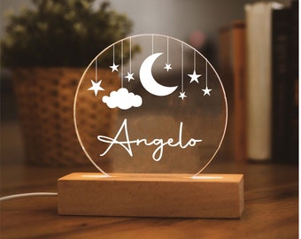 Custom Moon the Star Night Light, Personalized Clouds Night Light with Name, Nursery Lamp, Kids Room Decor, Newborn Gift, Mom Gifts