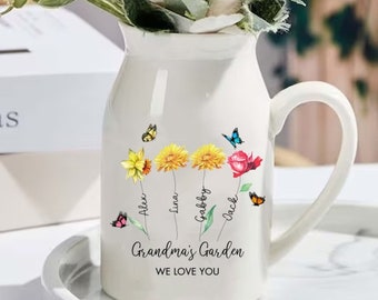 Grandma Gift,Custom Grandmas Garden Flower Vase, Grandma Flower Vase, Birthflower Vase, Custom Grandkid Name Flower Vase, Mothers Day Gift,