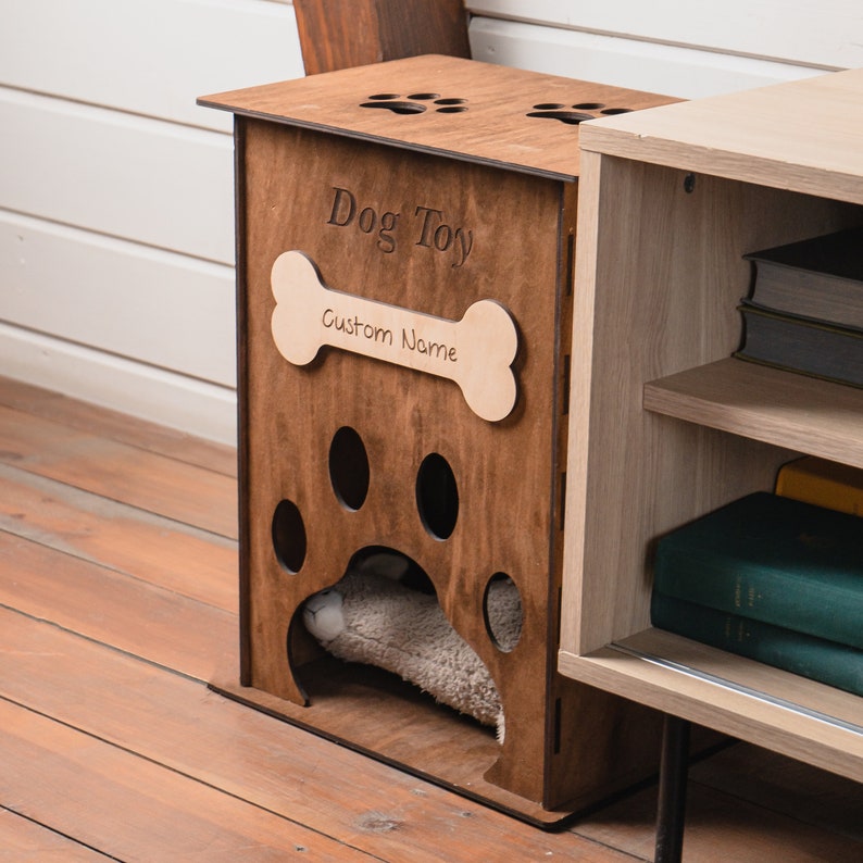 Personalized Dog Toy Box, Dog Toy Storage Wood, Custom Dog Toy Bin, Pet