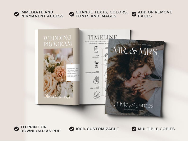 Magazine Program Editable Wedding Magazine Template | Canva Program (digital Download ...