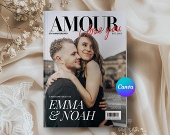 Personalized Couple Magazine Template, Vogue-Style Photo Book (Digital Download)
