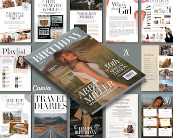 Plantilla de revista para el 30 cumpleaños de una amiga / Regalo editable en Canva (Descarga digital imprimible)