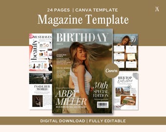 30th Birthday Magazine Template | Editable Canva Gift (Digital Download)