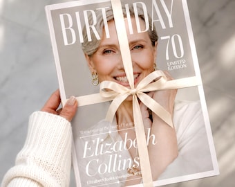 お母さんへの誕生日マガジンテンプレート｜パーソナライズされたガーリーな誕生日記念品｜70歳の誕生日プレゼント、カスタムマガジンレイアウト