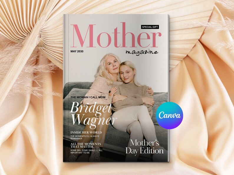 Mother's Day Magazine Template, Canva Editable Digital Download, Personalized Gift for Mom from Daughter, Family Photo Keepsake, image 2